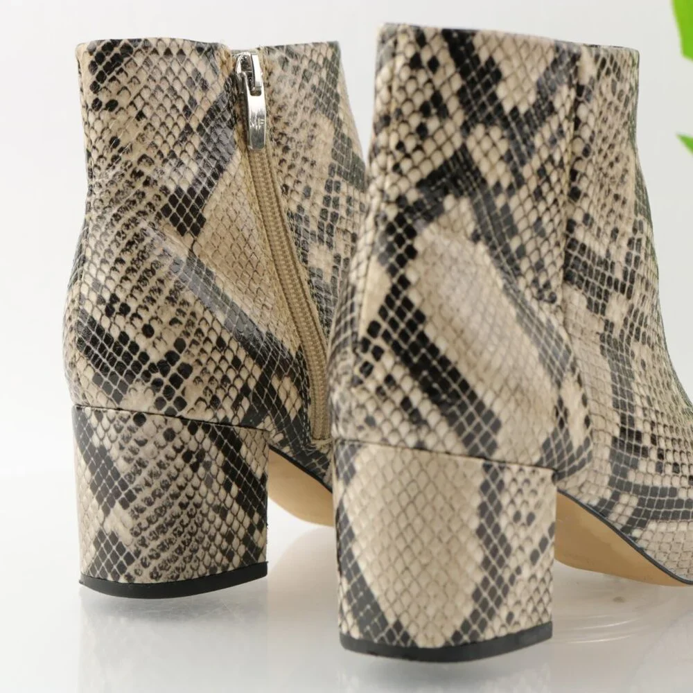 Marc Fisher Womens Jellys Boots Size 6.5 Gray Black Snakeskin Block Heel Pointed